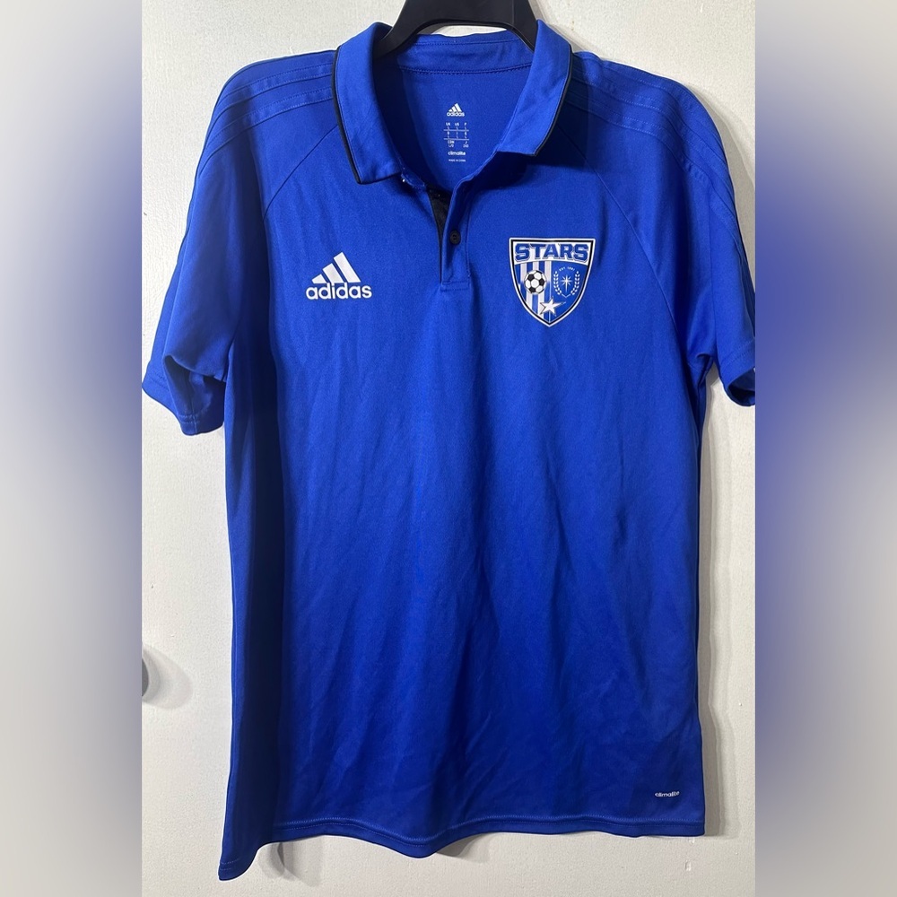 Adidas STARS Soccer Polo Shirt Men Large Blue Climalite Athletic Blokecore Sport